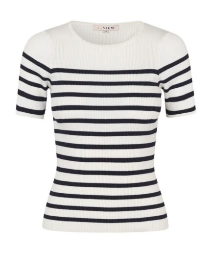 AView  Tshirt  Rib Stripe Short Sleeve Top  WhiteNavy