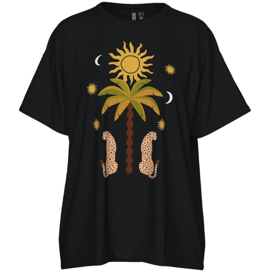 PIECES dame tshirt PCHANNAH  Black Palmcheetah