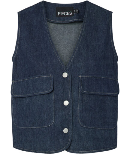 PIECES dame vest PCFABIA  Dark Blue Denim