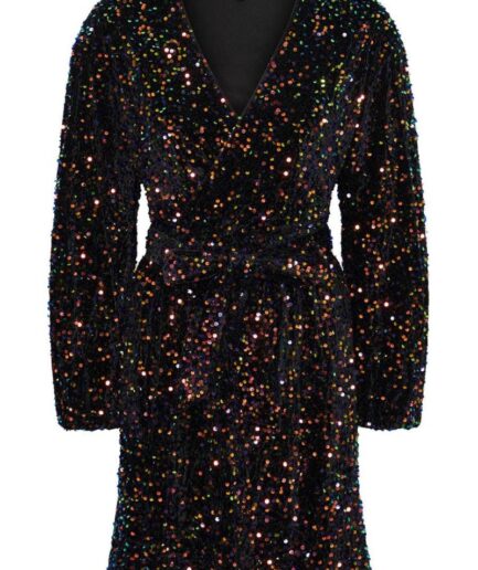 Pieces  Kjole  PC Stella LS Sequin Wrap Dress  Black