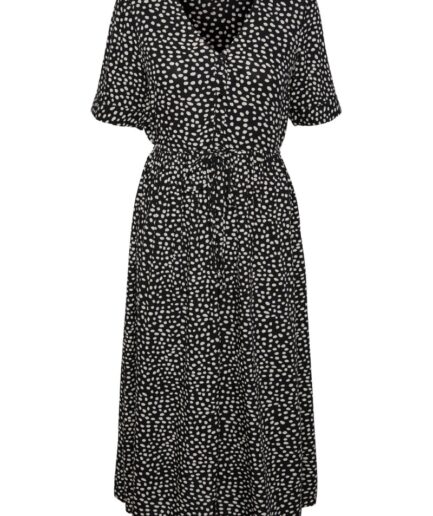 Pieces  Kjole  PC Tala Ss String Midi Dress Wvn Noos Bc  BlackWhite dot