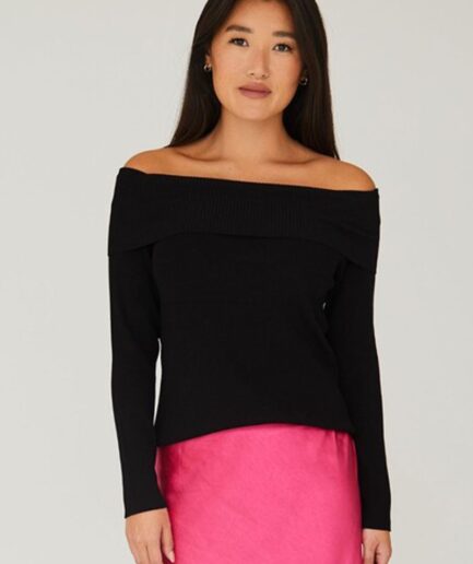 AView  Bluse  Rib Offshoulder Blouse  Black