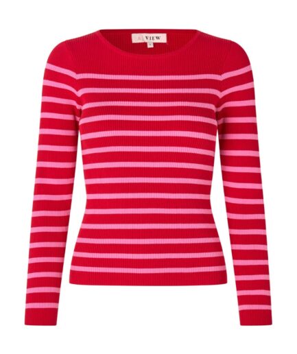 AView  Bluse  Rib Stripe Knit Blouse  Rosered