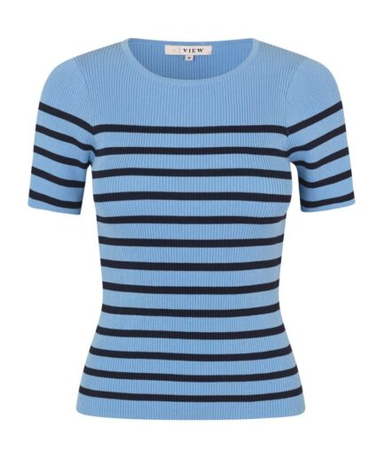 AView  Tshirt  Rib Stripe Short Sleeve Top  BlueNavy