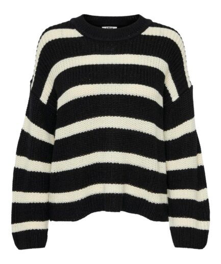 JDY  Strik  JDY Justy LS Stripe Pullover  Black Eggnog