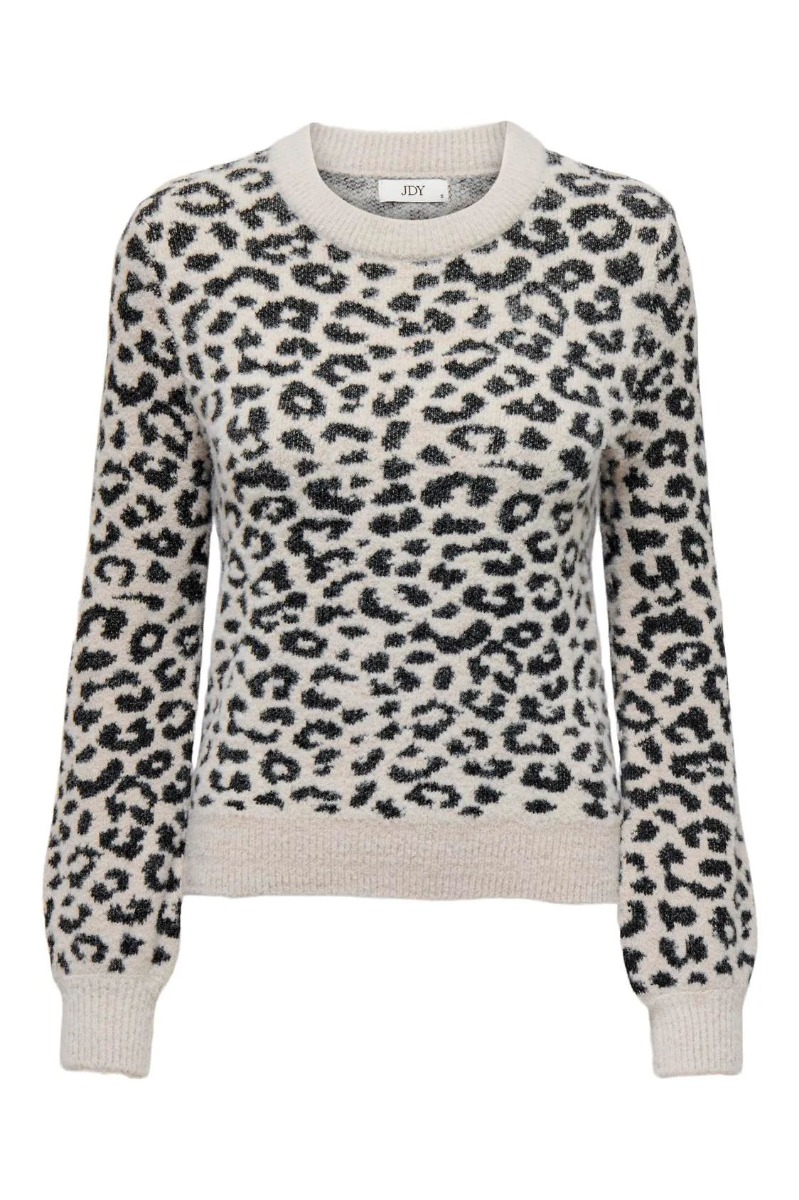 JDY  Strik  Jdy Lorraine Animal LS Pullover  CementBlack Leopard Spots