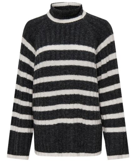 Jdy  Strik  JDY Miley LS Long Stripe Pullov KNT NOOS  Dark Grey Melange W BIRCH MEL STRIPES