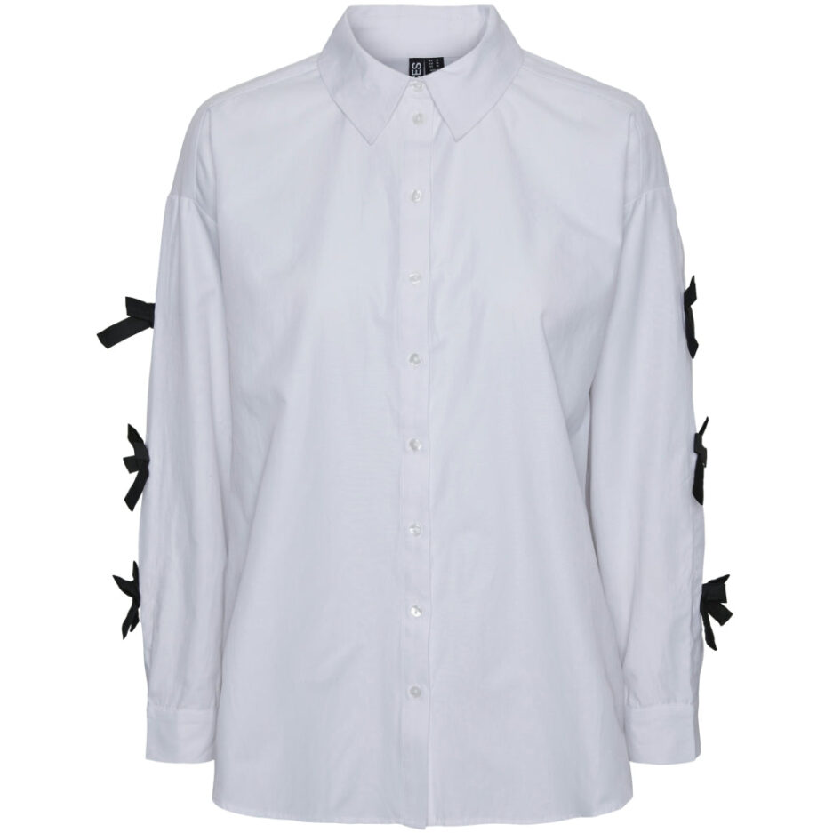 PIECES X DITTE ESTRUP X CILLE FJORD PCBELL SHIRT  Bright White BLACK BOWS