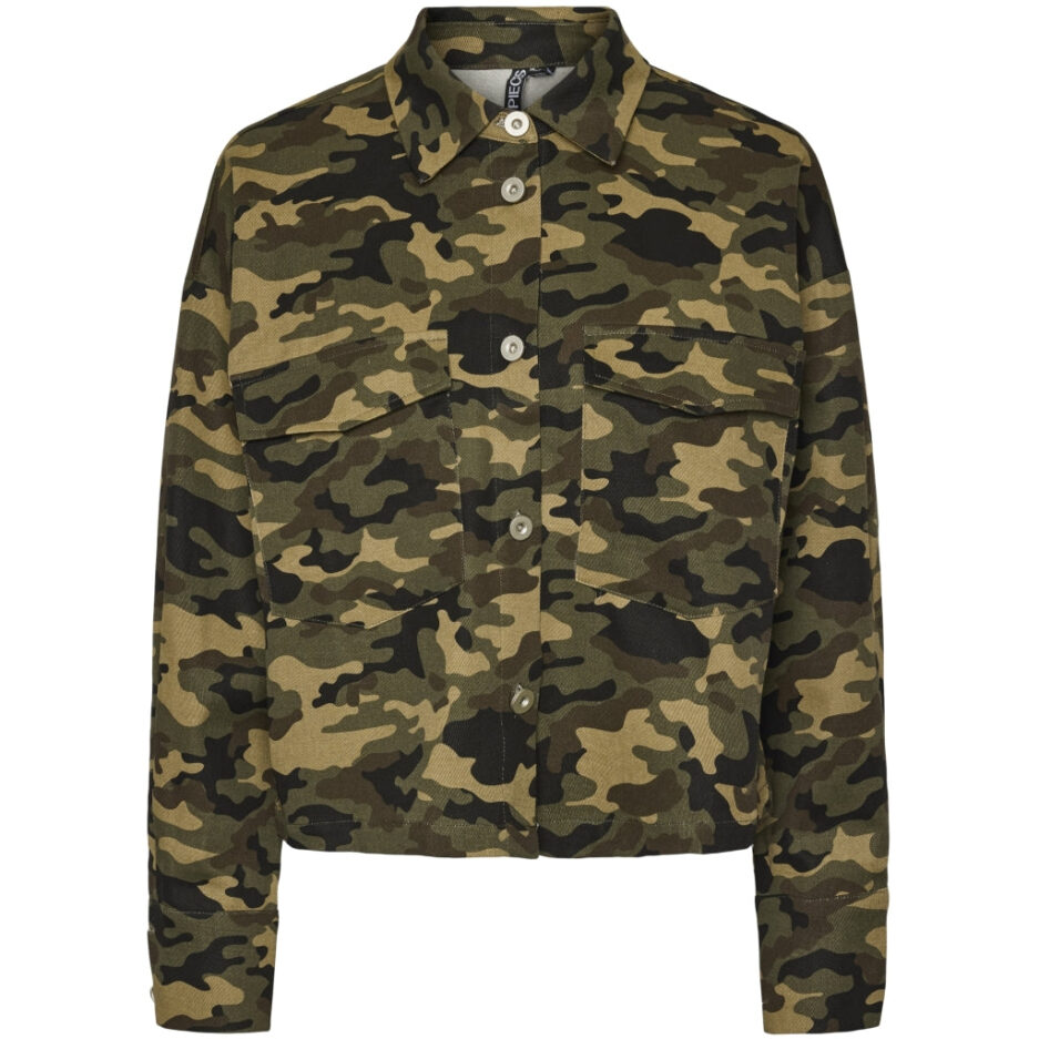 PIECES X DITTE ESTRUP X CILLE FJORD PCJESSICA SHIRT  Burnt Olive Camouflage Print