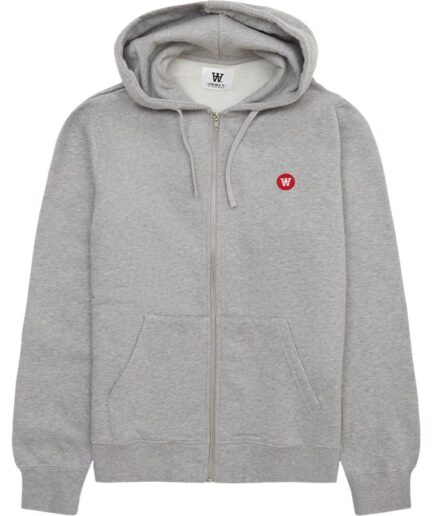 Wood Wood Zan Zip Patch Hoodie Grey Melange