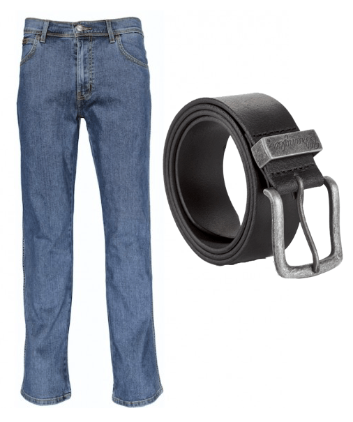 Wrangler Jeans Texas Stretch Stonewash Og Læder Bæltewl