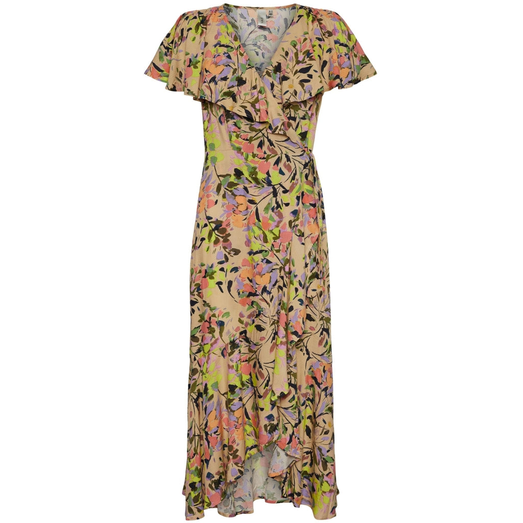 YAS dame YASEMMY  LONG WRAP DRESS S  Warm Sand Emmy print