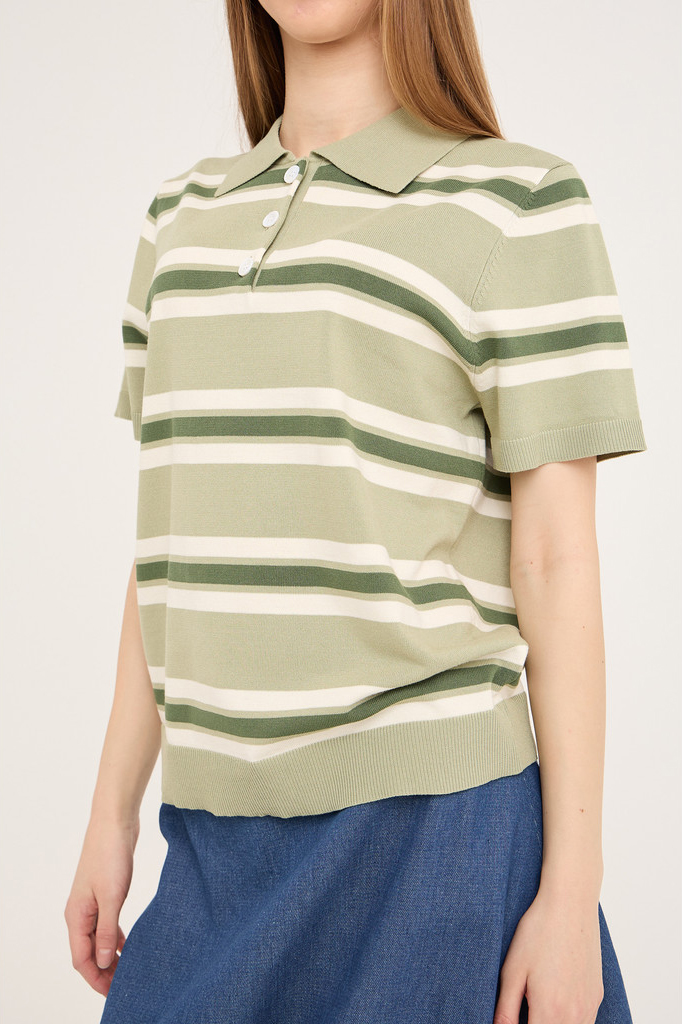 AView  Tshirt  Polo Stripe Knit Blouse  Dusty green