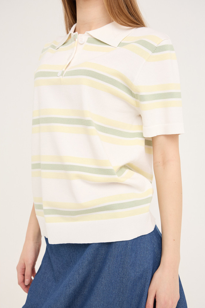AView  Tshirt  Polo Stripe Knit Blouse  WhiteYellow