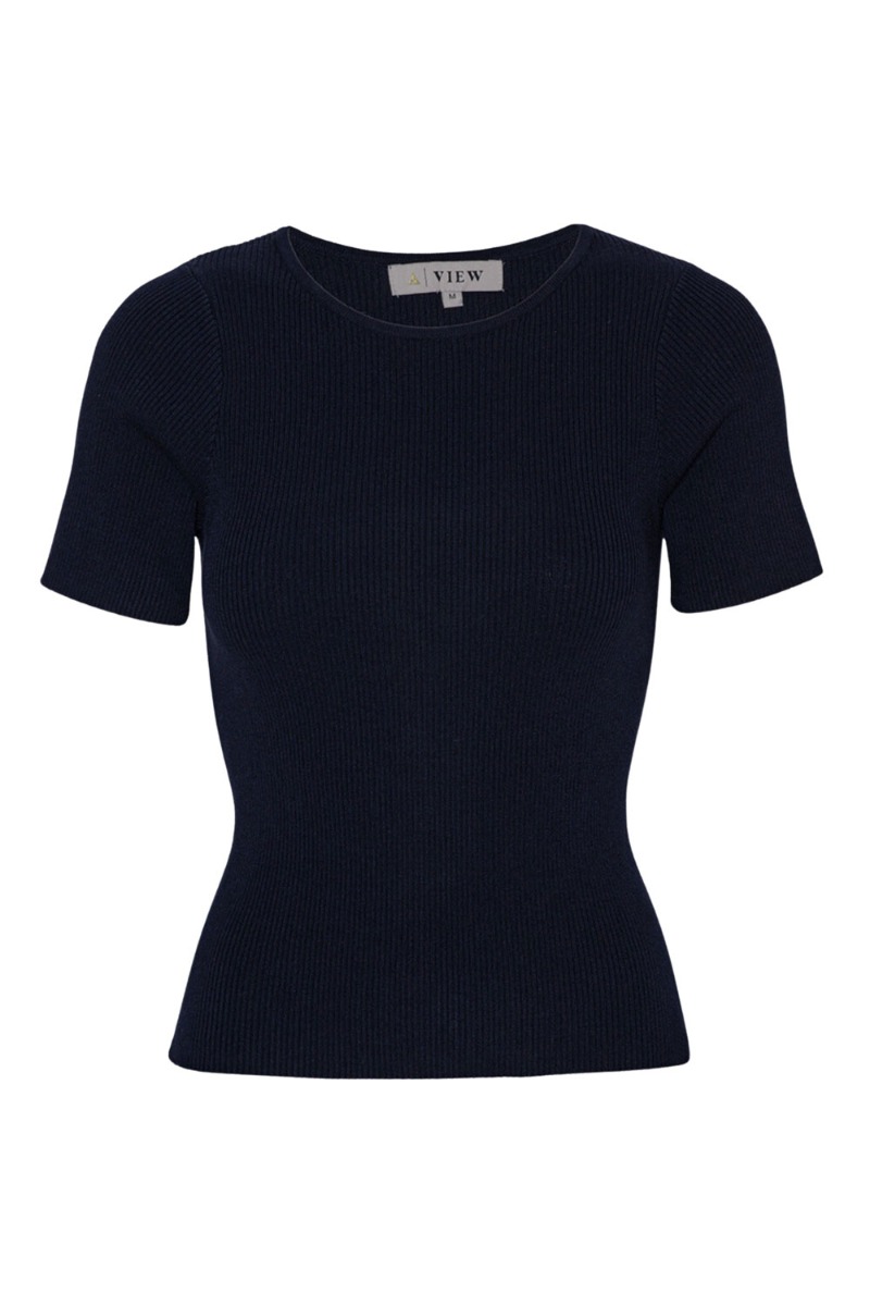 AView  Tshirt  Rib Knit Short Sleeve Top  Black