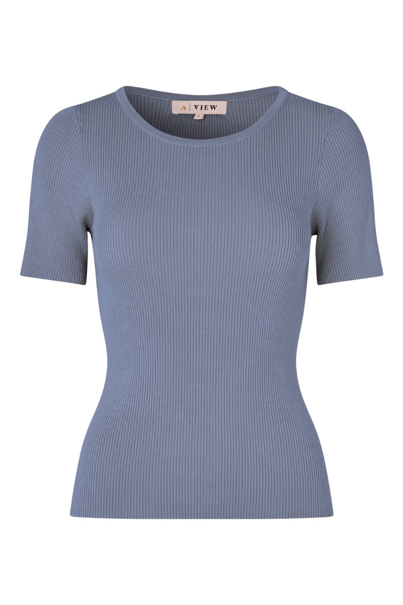 AView   Tshirt  Rib Knit Short Sleeve Top  Dusty blue