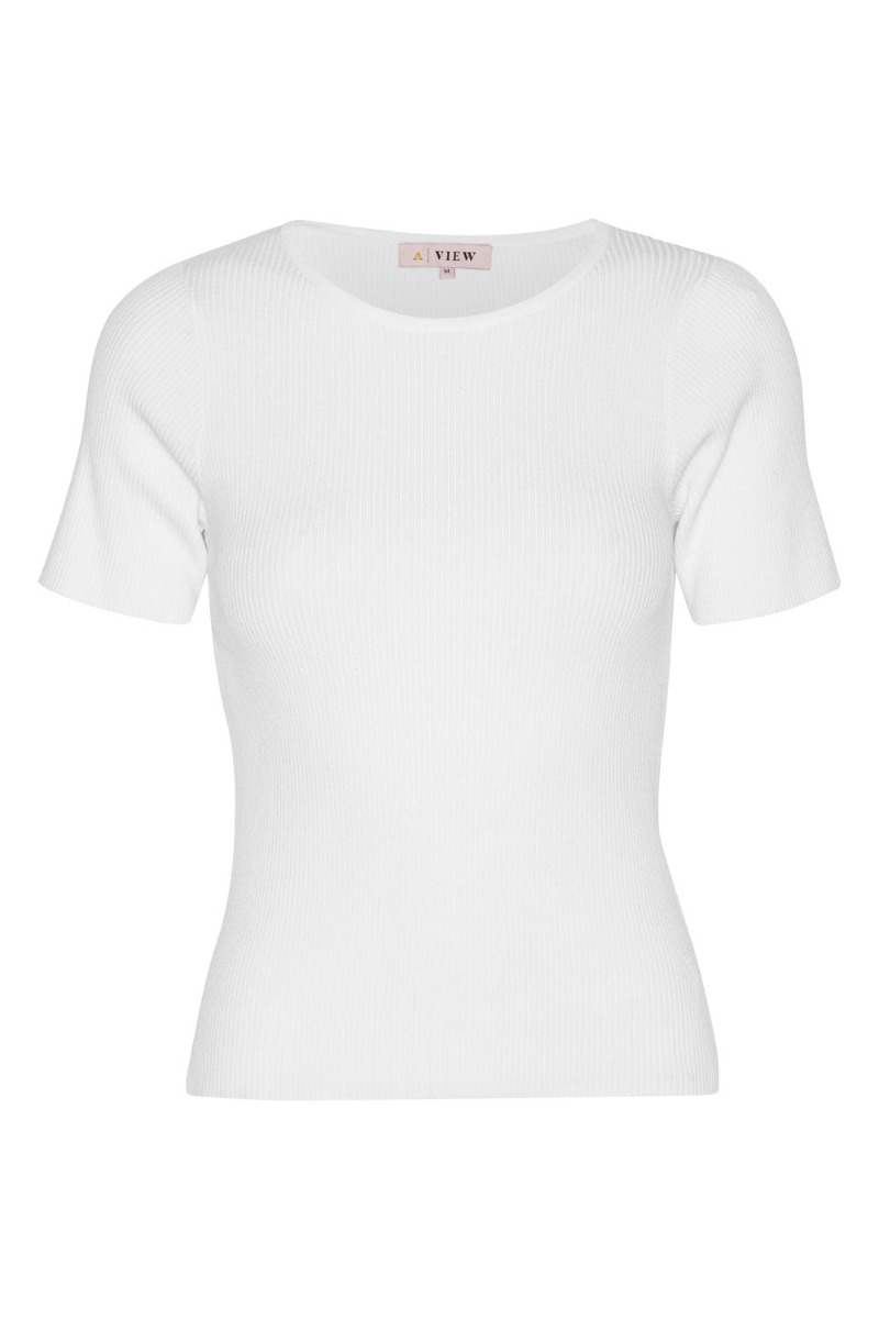 AView  Tshirt  Rib Knit Short Sleeve Top  White